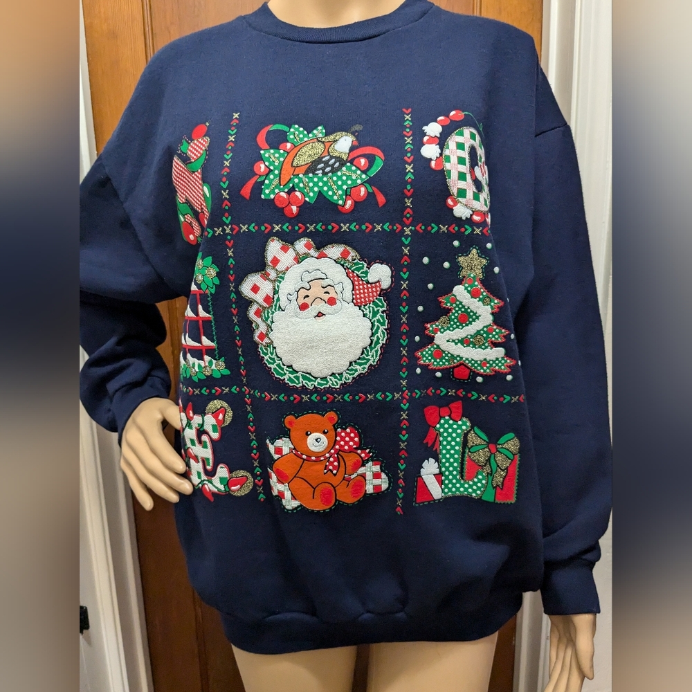 Christmas NOEL Navy Blue Sweatshirt Large